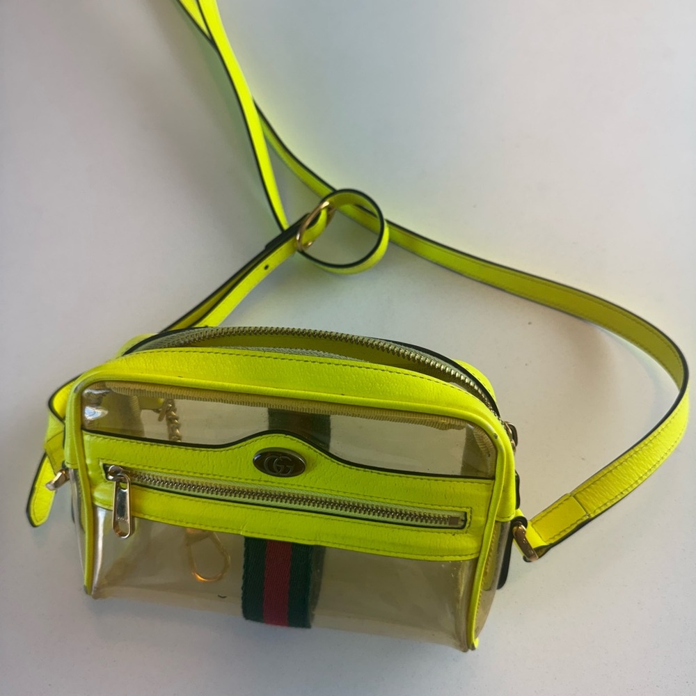 Rare Authentic Gucci Ophedia Transparent Neon Yellow Crossbody Bag